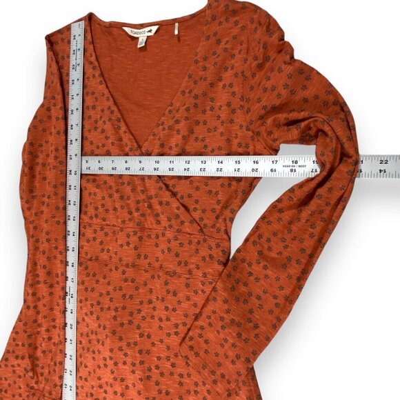 Toad & Co Cue Wrap Dress Womens S Rust Ditsy Floral LS Pocket Stretch Slub Midi - Picture 6 of 10